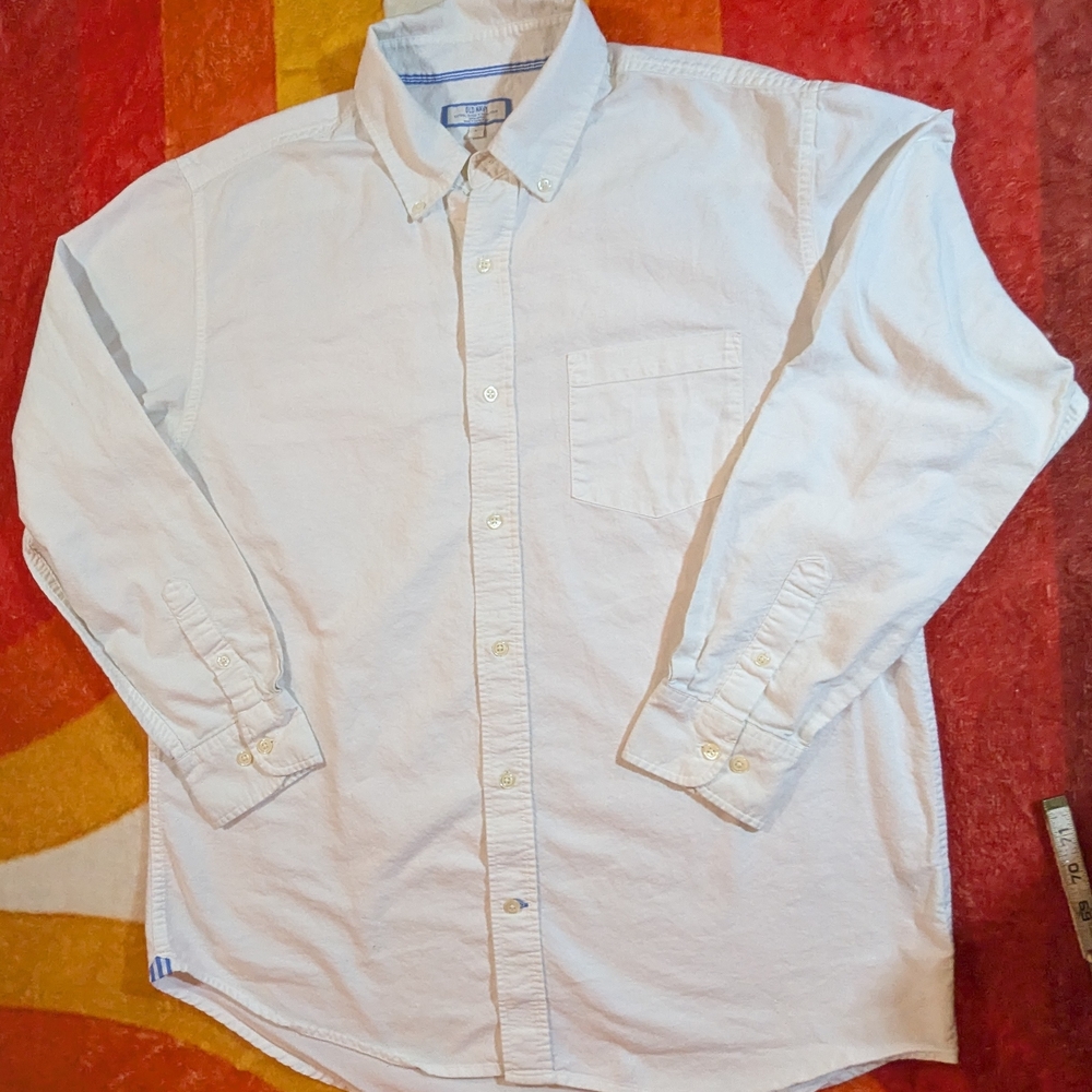 Old Navy Men's LG White Button-Up Shirt, Long Sleeves, Classic Beachwear Preppy